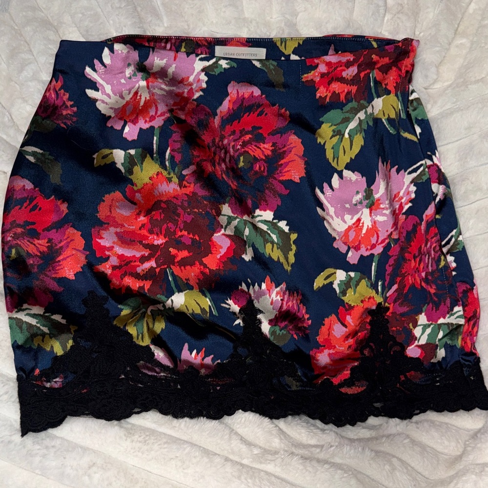 Urban Outfitters Floral Mini Skirt with Black Lace